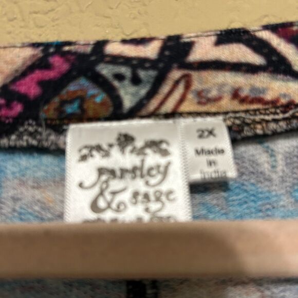 Parsley & Sage Swing Pocket Top 3/4 Sleeve Womens 2X Colorful Art Lagenlook Boho - Picture 7 of 8